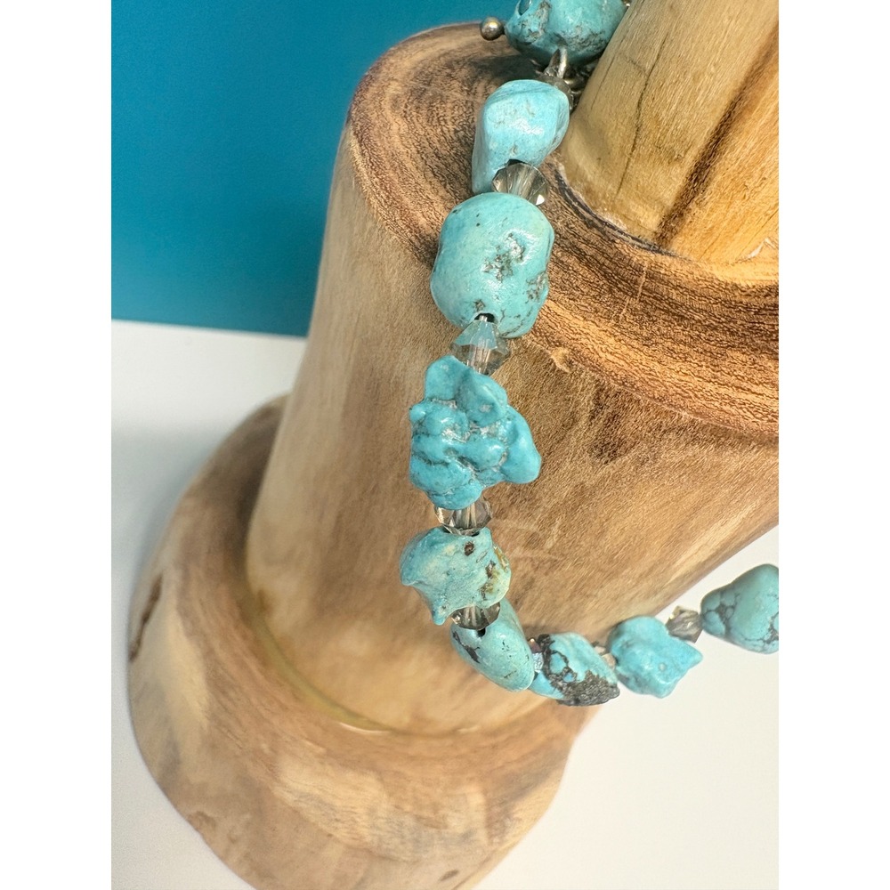 Natural Turquoise Nugget Bracelet Silver Toggle Clasp Boho Southwestern 6.5 Inch